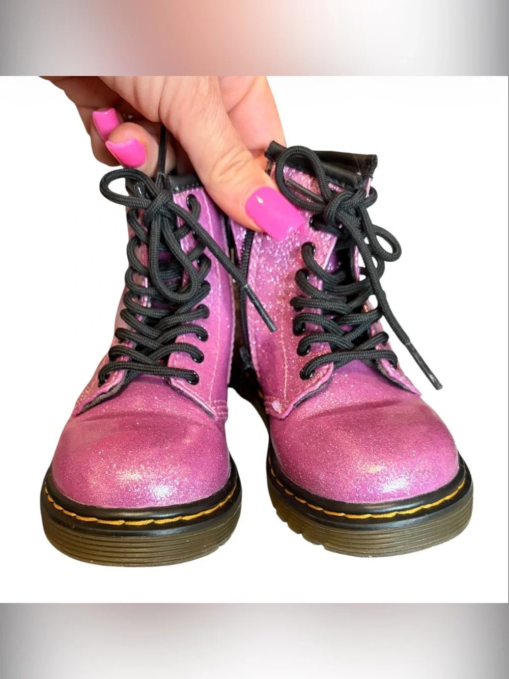 Dr. Martens 1460 Glitter Pink Toddler Boots 8-Eye Lace-Up Side Zip Size 7 - Picture 3 of 5